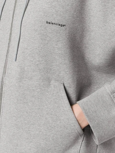 Shop Balenciaga Logo Printed Cocoon Hoodie - Grey