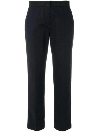 Shop Moncler Satin Trim Trousers In Blue