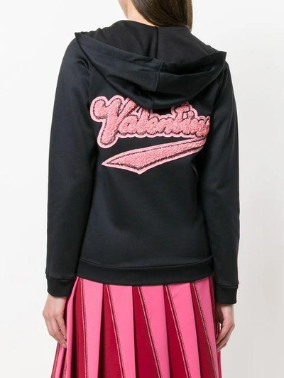 Shop Valentino Lipstick-embroidered Zipped Hoodie - Black