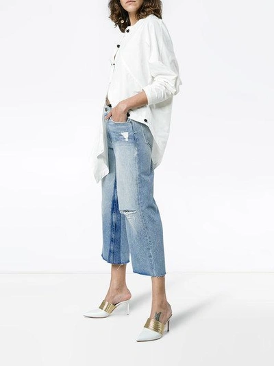 Shop Frame Le Reconstructed Cropped Patchwork Jeans In Blue