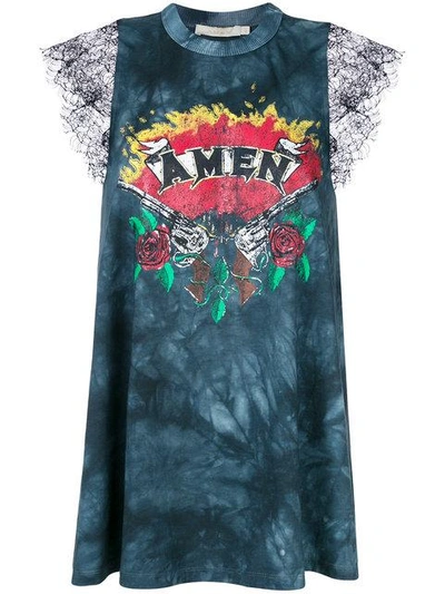 Shop Amen Printed Tie Dye Top In Blue