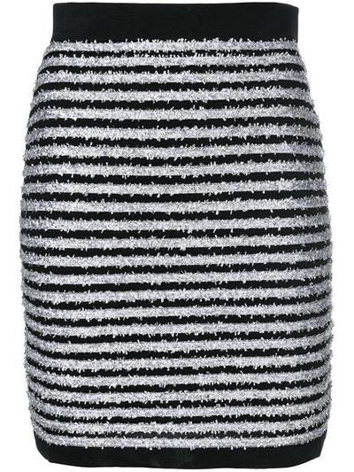 Shop Balmain Striped Knit Mini Skirt In Black