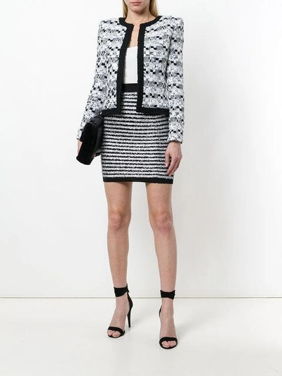 Shop Balmain Striped Knit Mini Skirt In Black