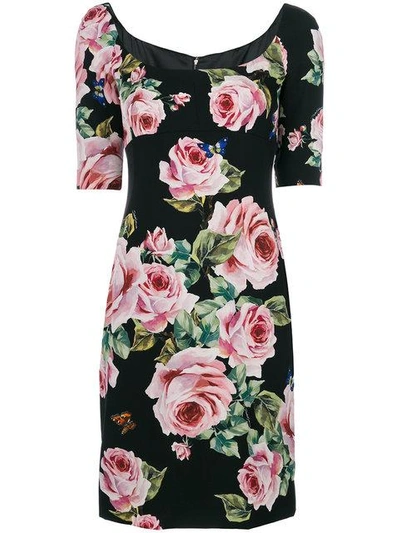 Shop Dolce & Gabbana Fitted Rose Dress - Black