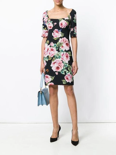 Shop Dolce & Gabbana Fitted Rose Dress - Black