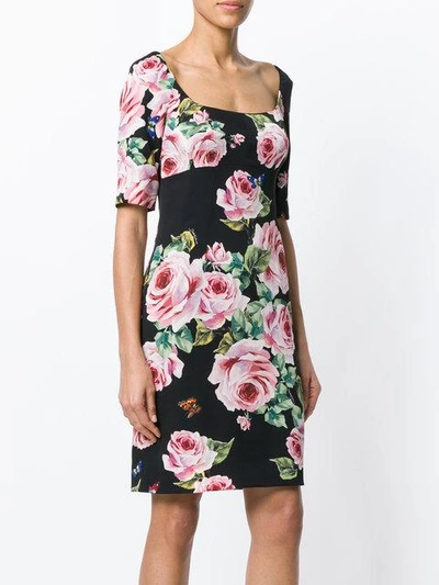 Shop Dolce & Gabbana Fitted Rose Dress - Black