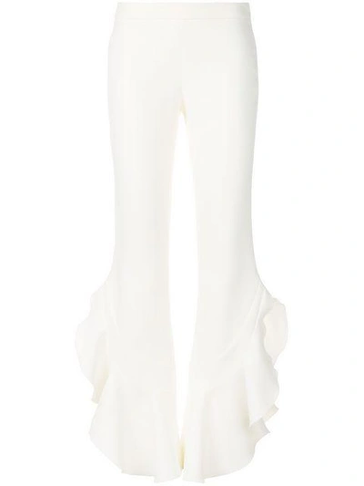 Shop Giambattista Valli Ruffled Hem Cropped Trousers - White