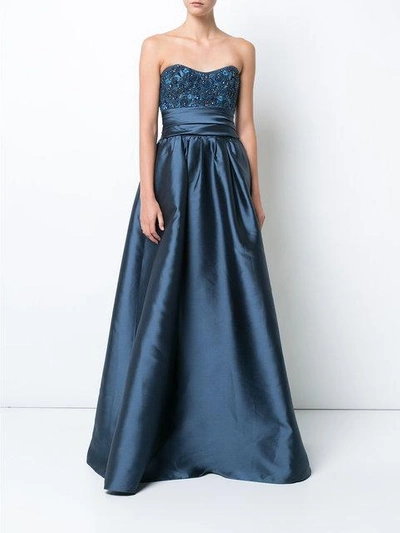 Shop Marchesa Notte Strapless Embellished Gown - Blue