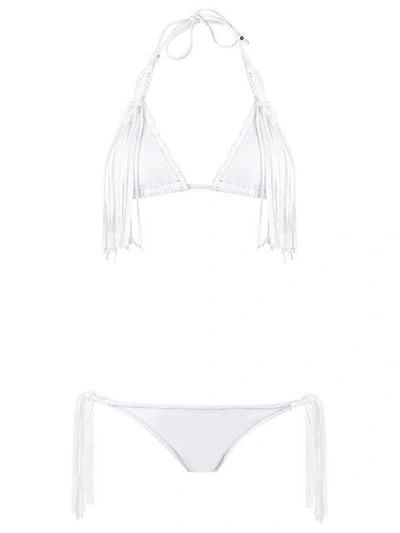 Shop Amir Slama Fringed Bikini Set In White