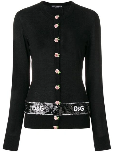 Shop Dolce & Gabbana Sequin Border Cardigan In Black