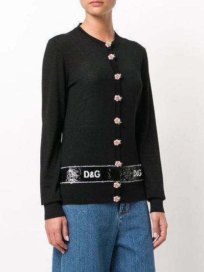 Shop Dolce & Gabbana Sequin Border Cardigan In Black