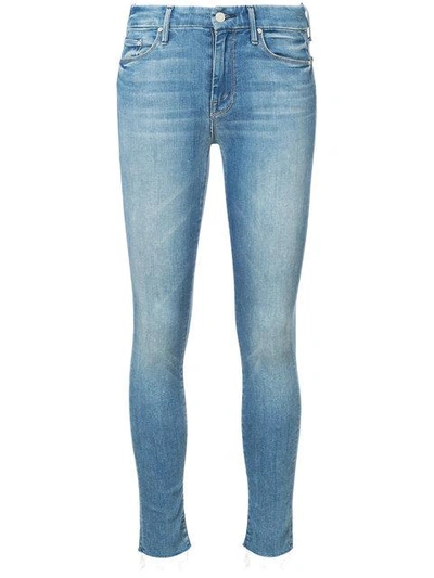 Shop Mother Skinny Raw Hem Jeans In Blue