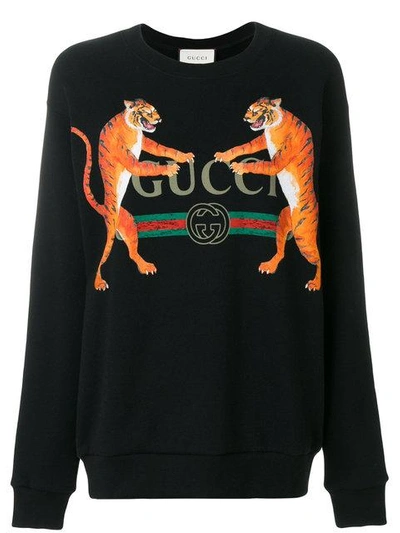 Shop Gucci Tiger Print Sweatshirt - Black