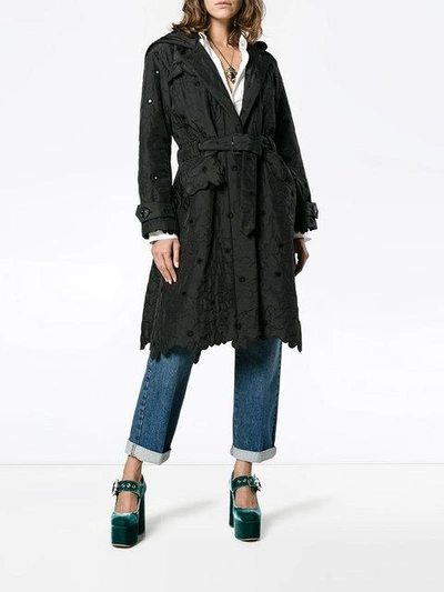 Shop Simone Rocha Floral Scalloped Hem Parka In Black