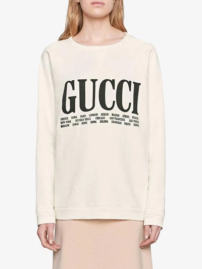 Shop Gucci Cities Print Sweatshirt In White