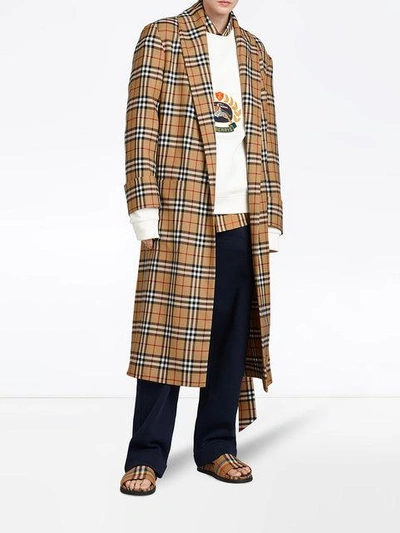 Shop Burberry Reissued Vintage Check Dressing Gown Coat In Yellow