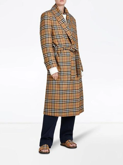 Shop Burberry Reissued Vintage Check Dressing Gown Coat In Yellow