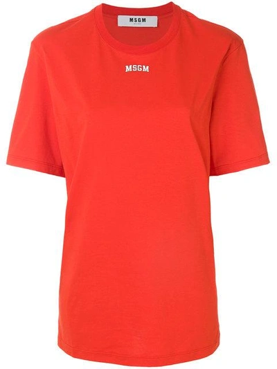 Shop Msgm Oversized Logo T-shirt In Red