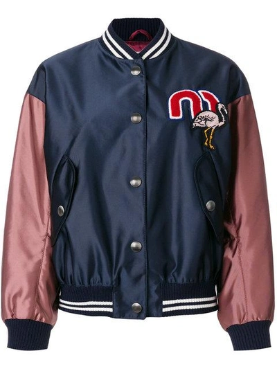 Shop Miu Miu Varsity Bomber Jacket In Blue