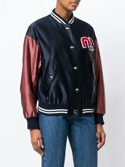 Shop Miu Miu Varsity Bomber Jacket In Blue