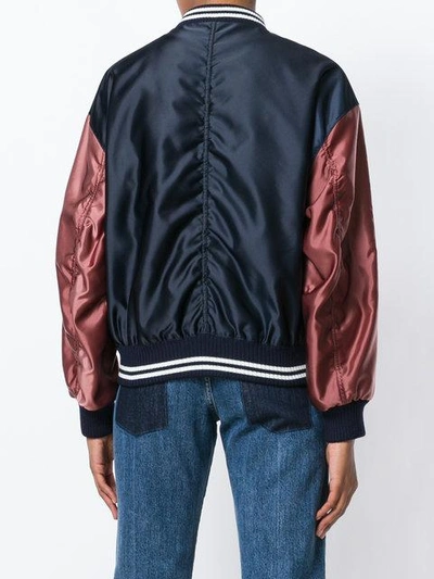 Shop Miu Miu Varsity Bomber Jacket In Blue