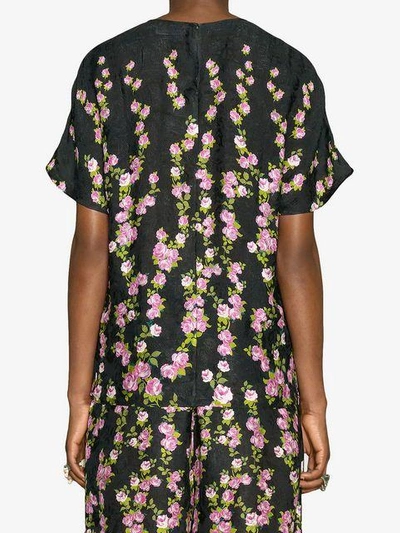 Shop Gucci Climbing Roses Print Silk Top In Black