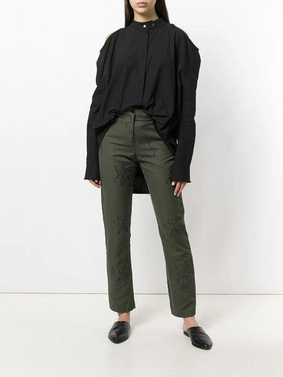 Shop Damir Doma Embroidered Slim-fit Trousers - Green