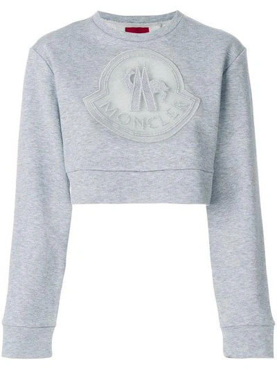 Shop Moncler Cropped Logo Sweatshirt In Grey