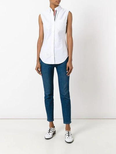 Shop Thom Browne Sleeveless Button-up Shirt - White