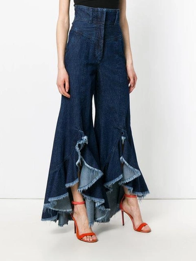 Shop Sara Battaglia Ruffle Hem Flared Jeans In Blue