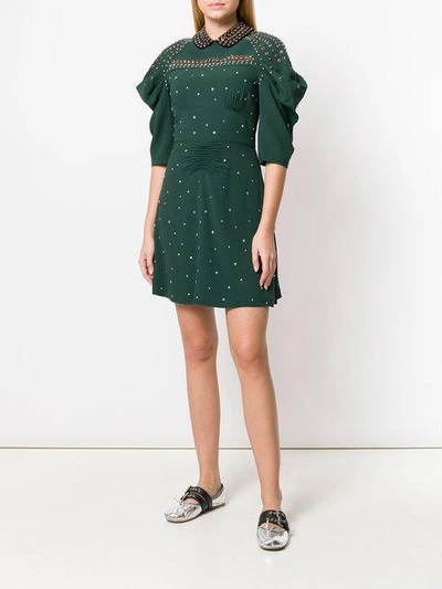 Shop Miu Miu Studded Eyelet Dress In Green