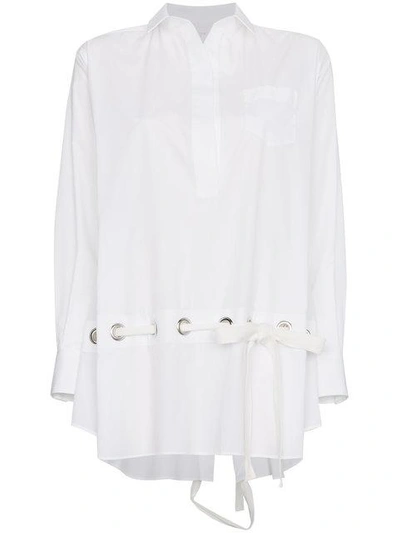 Shop Sacai Front Pocket Long Sleeve Shirt  In White
