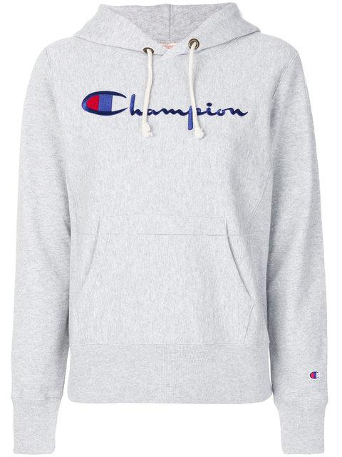 champion hoodie grey big logo