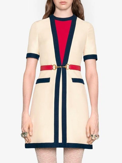 Shop Gucci Belted Wool Silk Dress - White