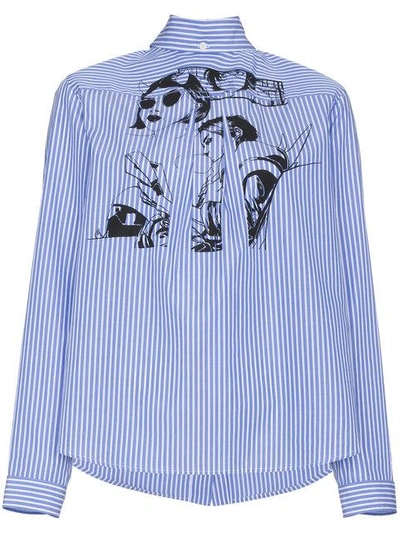 Prada Comic-print Striped Cotton Shirt In Blue Stripe | ModeSens