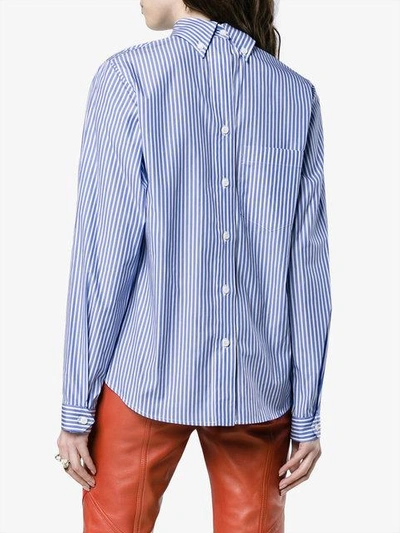 Shop Prada Fiona Print Stripe Cotton Shirt In Blue