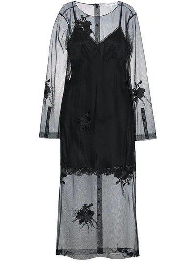 Shop Helmut Lang Floral Embroidered Mesh Dress - Black