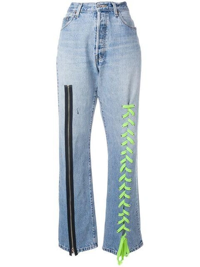 Shop Danielle Guizio Zip And Lace-up Detail Jeans - Blue