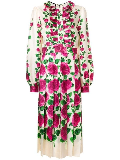 Shop Gucci Rose Garden Print Dress In Neutrals