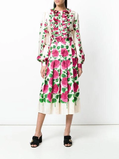 Shop Gucci Rose Garden Print Dress In Neutrals