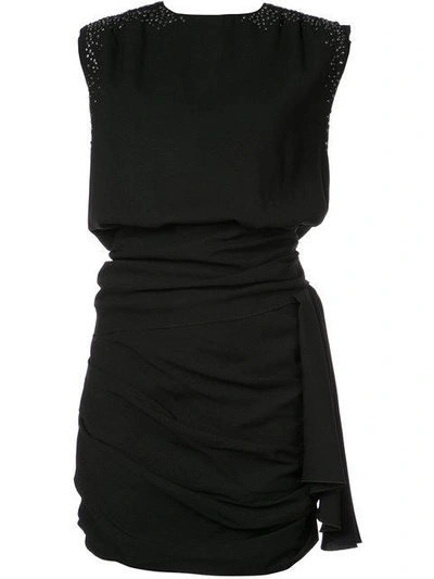 Shop Saint Laurent Studded Shoulder Shift Dress In Black
