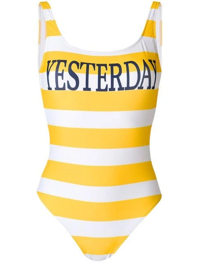 Shop Alberta Ferretti Striped Swimsuit In Yellow