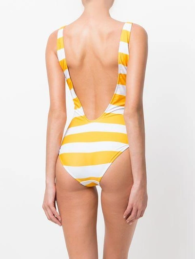 Shop Alberta Ferretti Striped Swimsuit In Yellow
