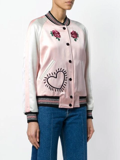 Shop Coach X Keith Haring Reversible Satin Jacket In Pink