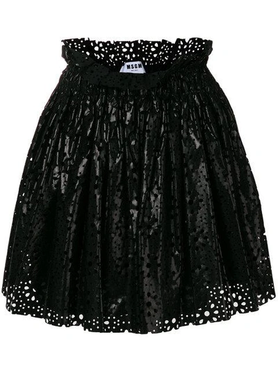 Shop Msgm Laser-cut Full Skirt - Black