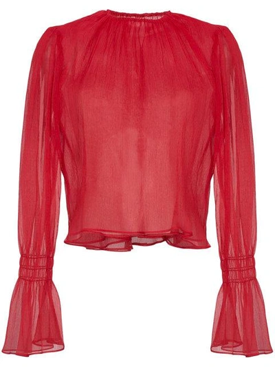 Shop Beaufille Camarina Sheer Silk Blend Blouse - Red