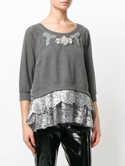 Shop Antonio Marras Embellished Lace Trim Sweater In Grey