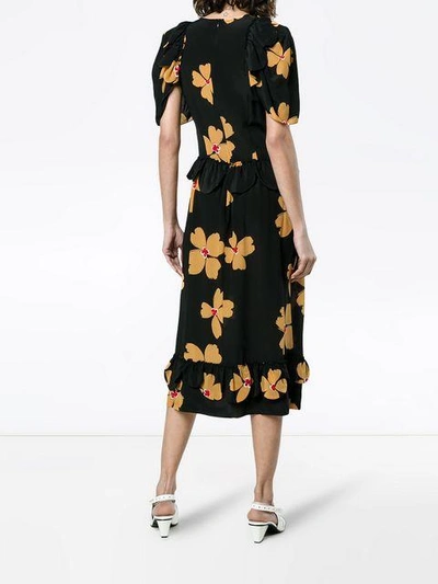 Shop Simone Rocha Floral Print Scallop Trimmed Silk Dress