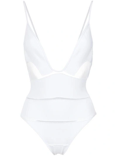 Shop Amir Slama Deep V-neck Swimsuit In White