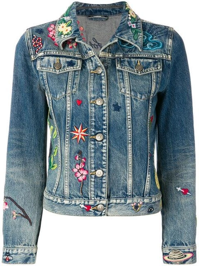Shop Gucci Embroidered Denim Jacket - Blue
